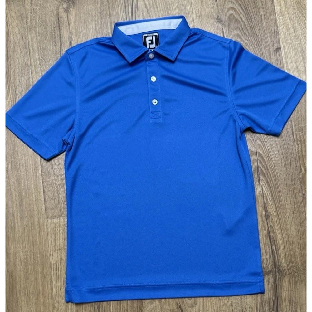Footjoy Junior Golf Polo Boys Performance Blue Short Sleeve Shirt Size Medium
